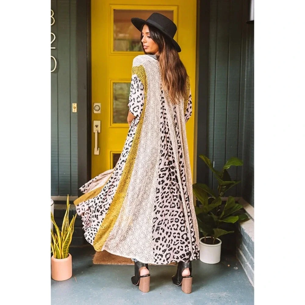 Gigio Boho Animal Print Lagenlook Kimono Cardigan Mesh Duster Plus Size 1XL 1X - Picture 8 of 16